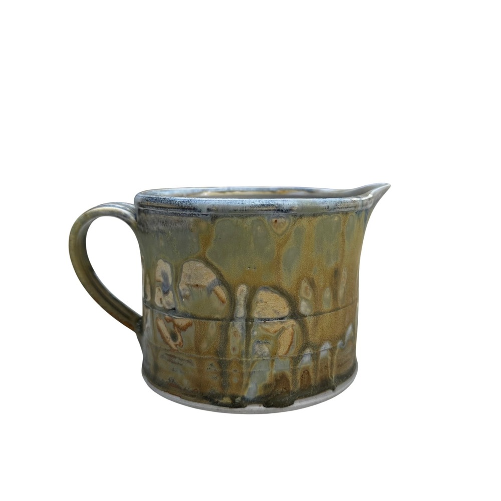 M Neuman Studio Pottery Creamer Pitcher Earth Tone Drip Glaze Signed Art Pottery